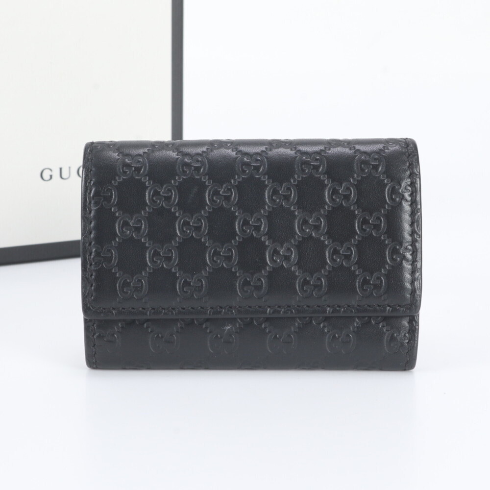 Gucci Micro Guccissima GG 150402 6-ring Leather Key Case Ring Black Men's